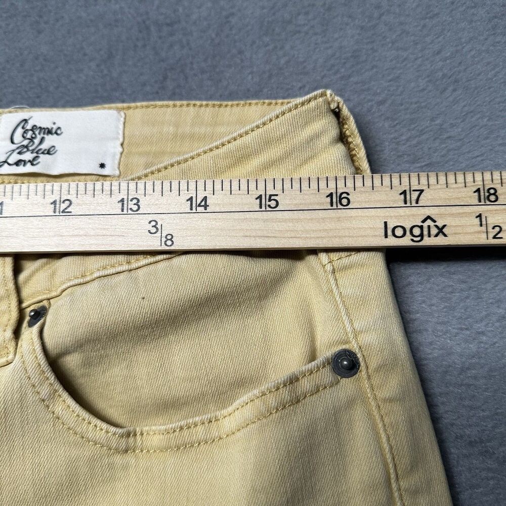 Cosmic Blue Love Womens 32 Jeans Beige Straight Crop Stretch Slit Hem EUC - Picture 7 of 10